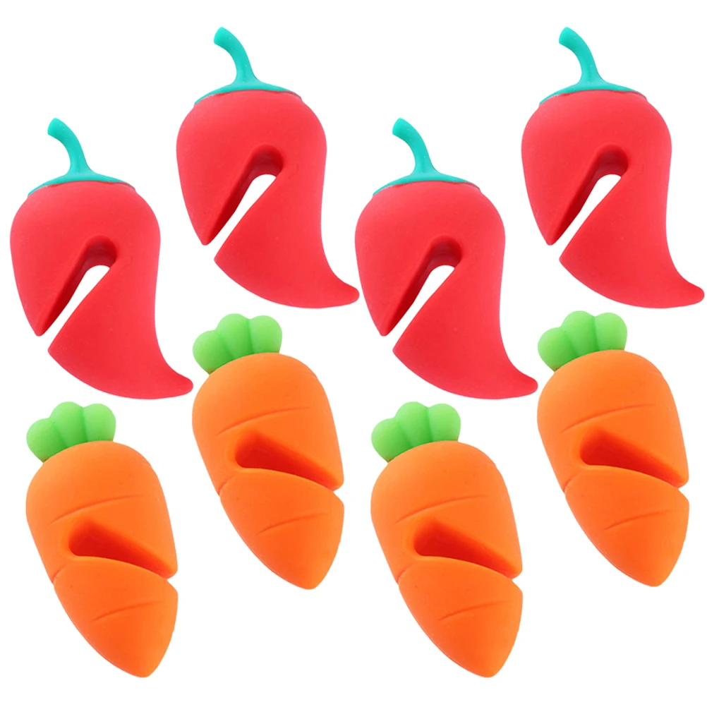 

8pcs Pot Lid Lifters Silicone Boil Stoppers Spill Proof Kitchen Restaurant Carrot Chili Shaped Heat Resistant Cookware