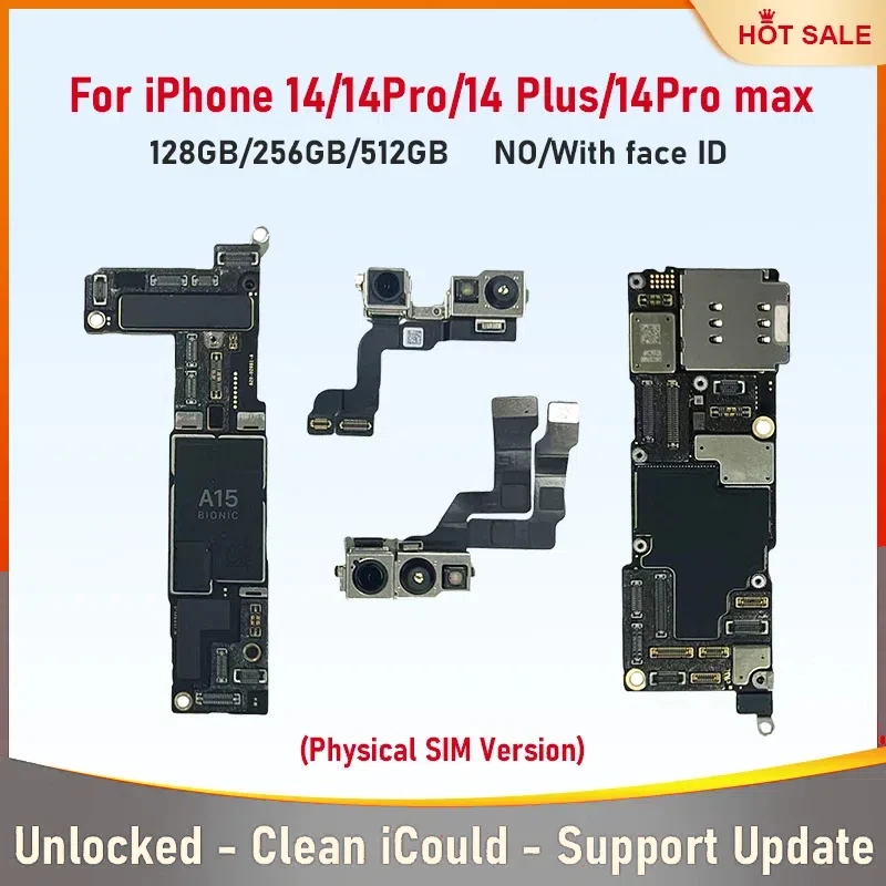 Fully Tested Authentic Mainboard For iPhone 14/ 14 Pro Max Unlocked Motherboard With Face ID Cleaned iCloud Physics SIM Version
