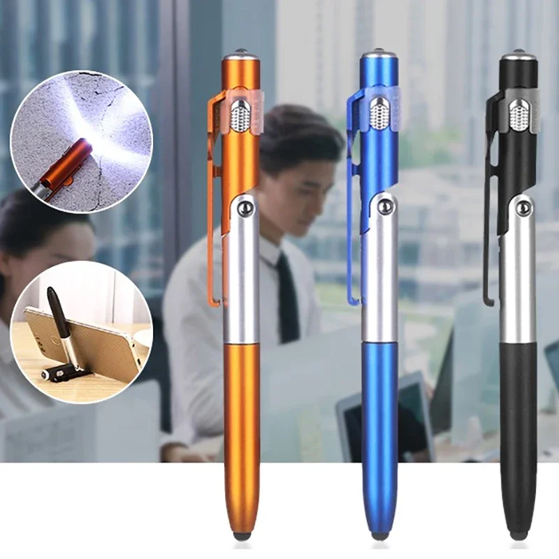 Ballpoint Pen with LED Light Multifunction Folding Stand for Phone Holder Night Reading Stationery Pen for Office School Student