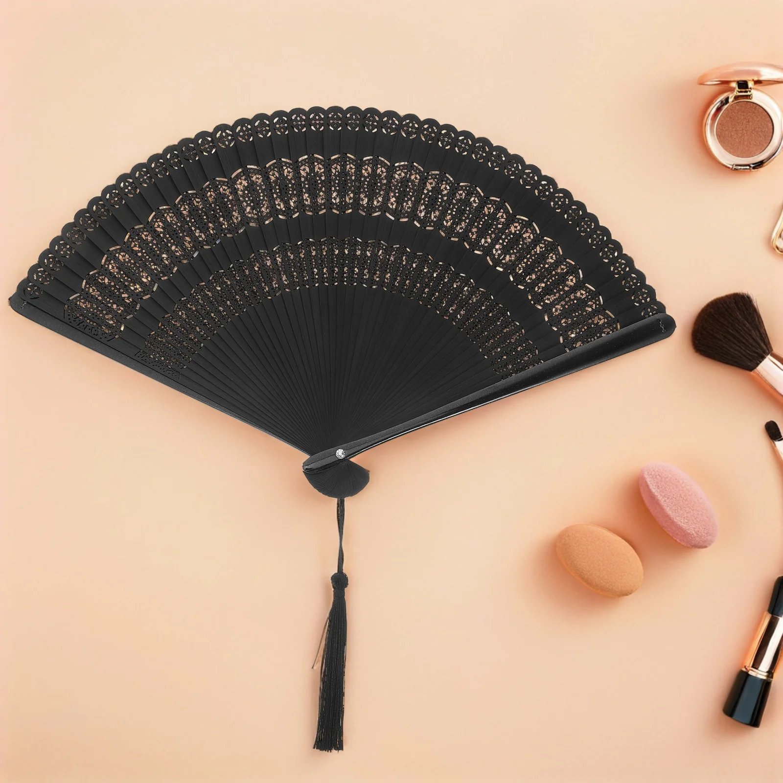 

Elegant Bamboo Folding Fan Handheld for Dance Performance Chinese Style Lightweight Black Cultural Craft Decorative