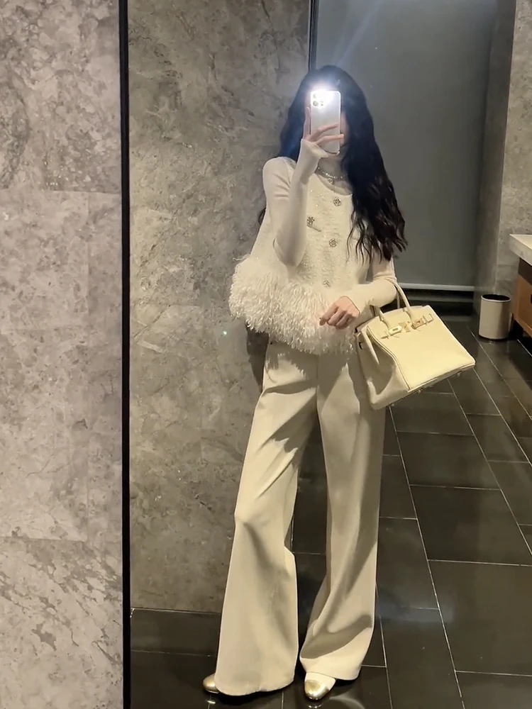 화이트 조끼 여성 가을 겨울 한국 드라마 슬레 스팽글 스플라이싱 하이엔드 느낌 탑 여성용 프리미엄 품질 재킷