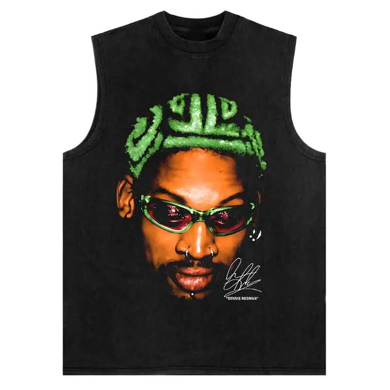 TIDESHEC Vintage Portrait Tank Top Hip Hop Retro Rodman Graphic Print Vest Harajuku Streetwear Oversized Sleeveless T-Shirt Tops