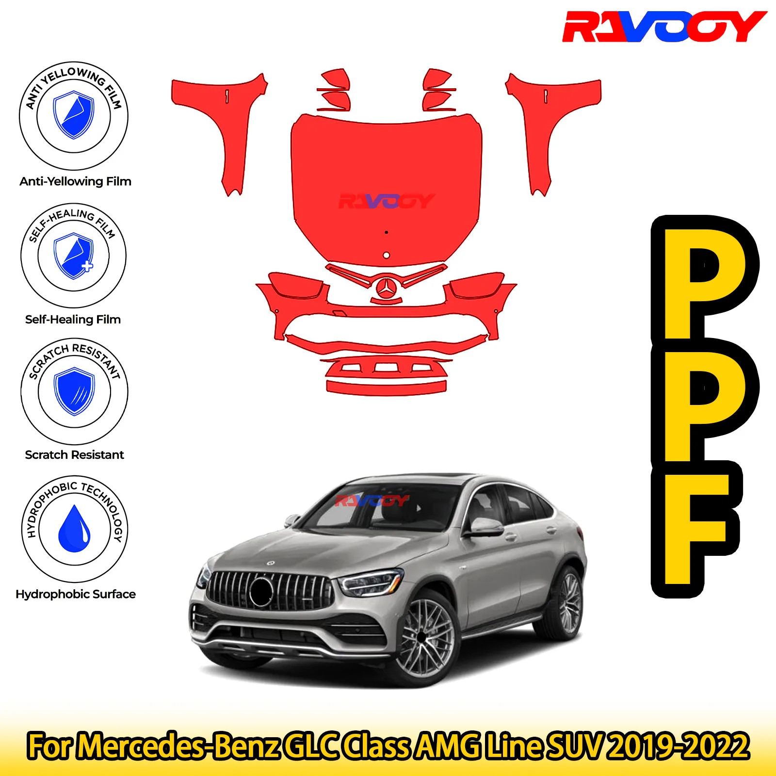 

Для Mercedes-Benz GLC Class AMG Line SUV 2019-2022 глянцевая матовая черная предварительно вырезанная передняя PPF комплект защитная пленка для краски