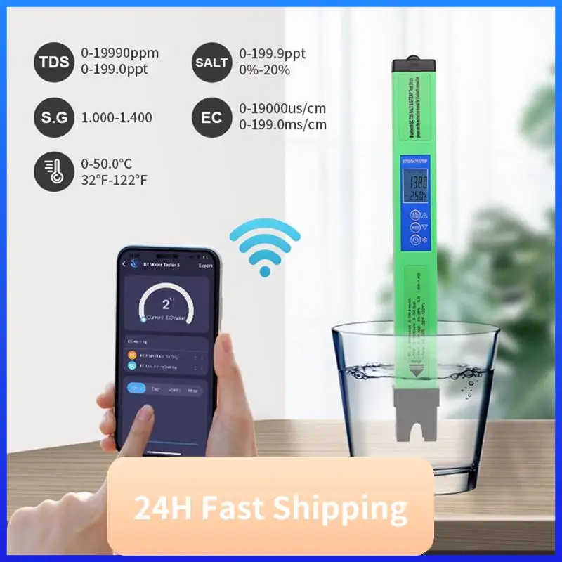 

Тестер качества зеленой воды, цифровой EC TDS SALT SG, детектор температуры, Bluetooth, приложение для питья, лабораторный аквариум