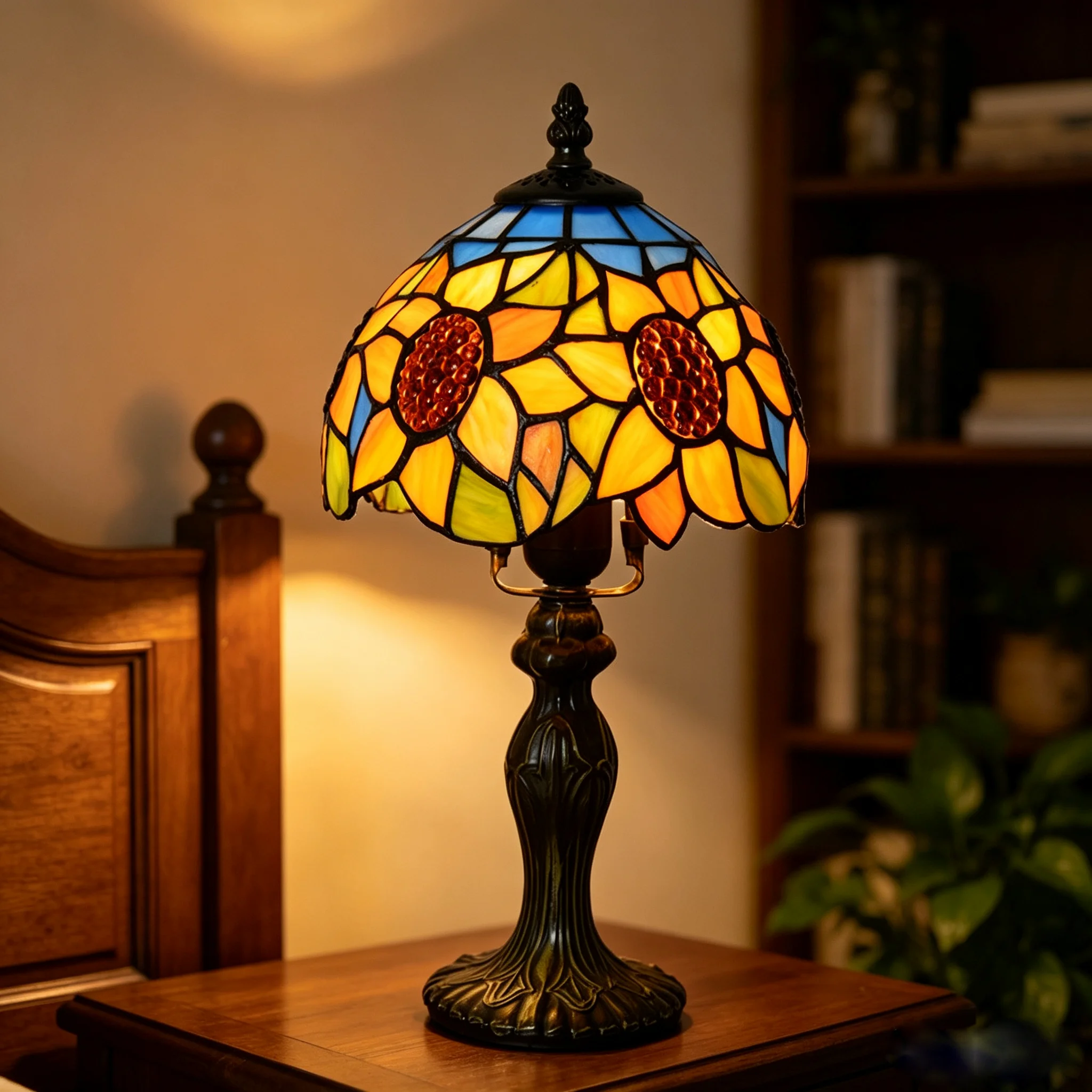 Tiffany Table Lamp, Stained Glass Lamp, Simple European Style, 8 Inch Small Night Light, for Bedroom Living Room Office