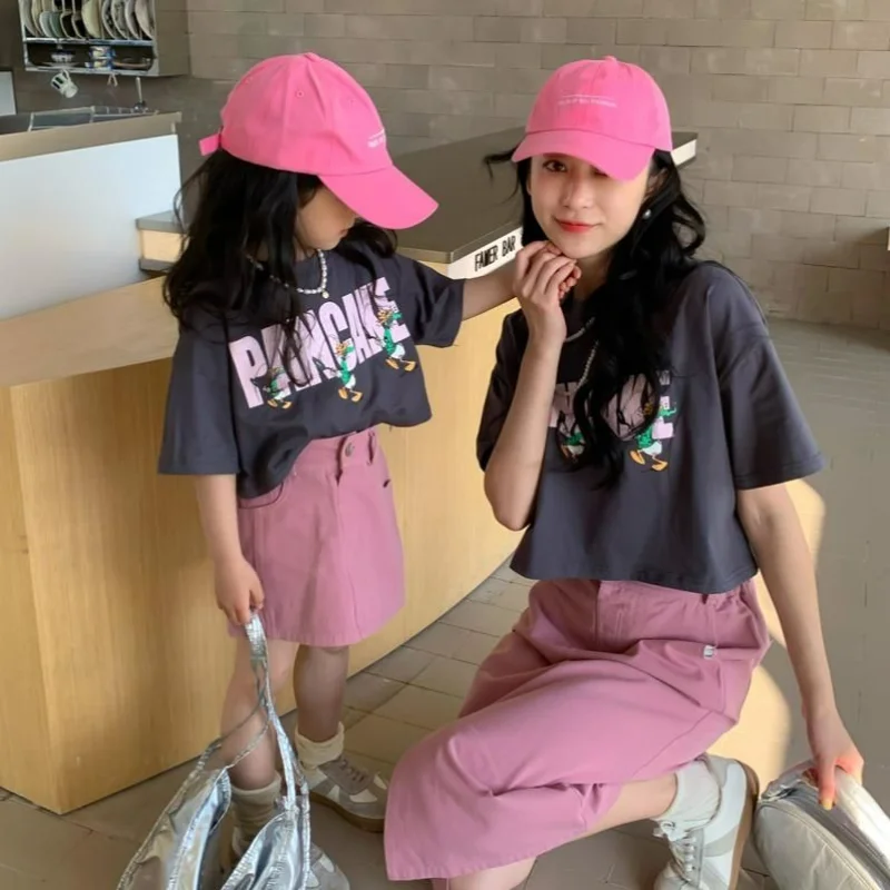 Mom and Daughter Matching Set Summer New Cotton T-shirt and Skirt 2PCS Suit Fashion Girl Women’s Set Family Matching Clothes