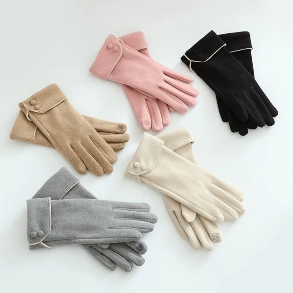 Fashion Button Winter Gloves Touchscreen Full Finger Women Gloves Fleece Anti Cold Cycling Mittens Driving