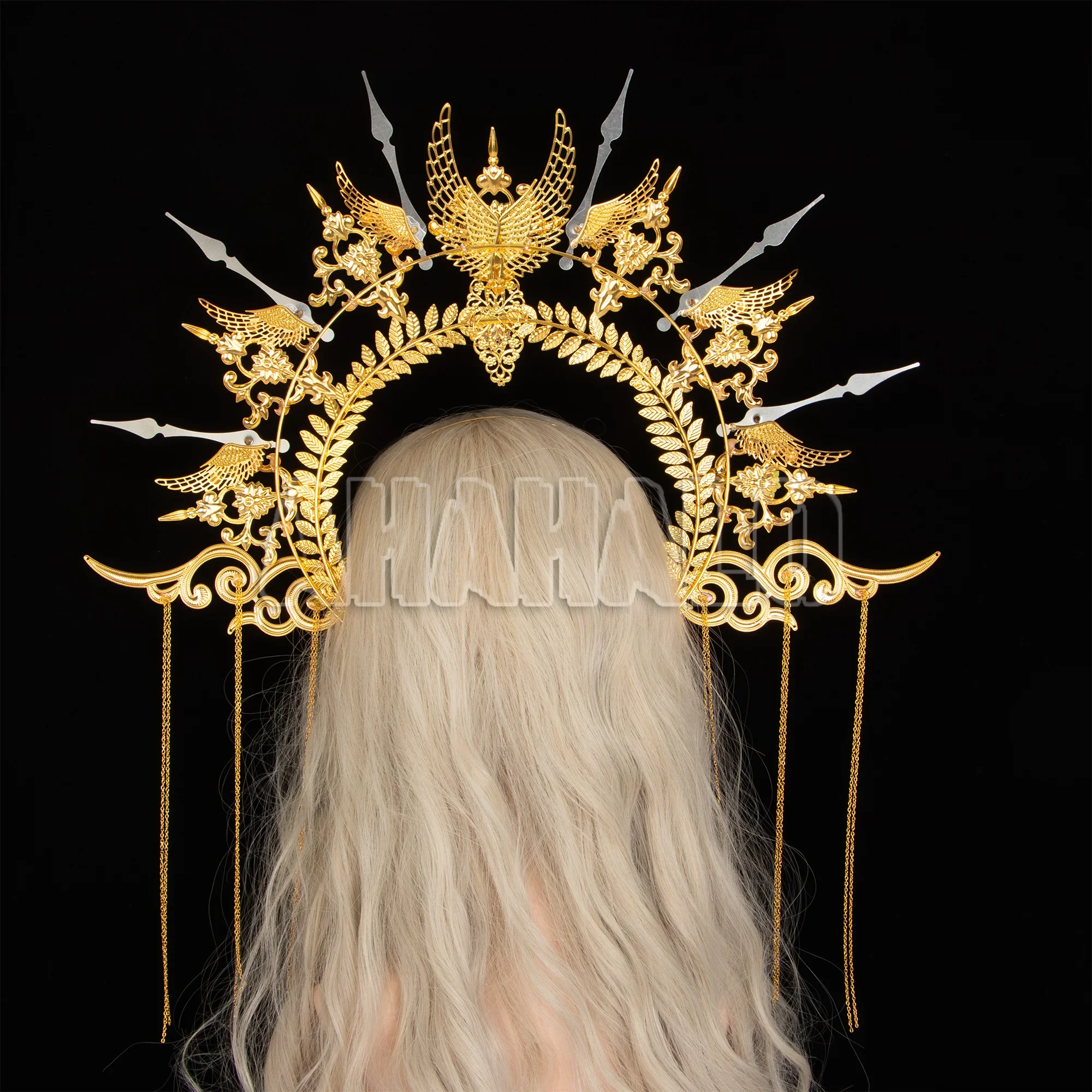 Barock Goldene Halo Krone Stirnband Sonne Halo Göttin Krone Party Kirche Kopfbedeckung Frauen Mädchen Lolita Übertriebene Kopfbedeckung