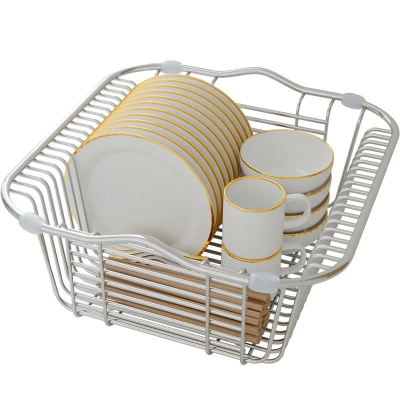 For Kitchen Sink Shelf Household 304 Stainless Steel Dish Drain Rack Vegetable Sink Dish Storage Rack