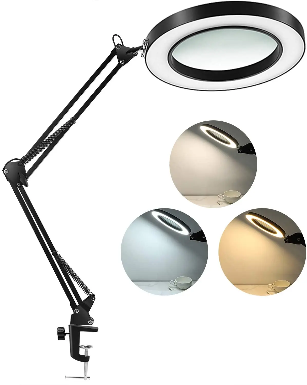 LED Magnifying Lamp Dimmable Daylight 3 Colors LED Magnifying Glass with Light and Stand, Adjustable Swivel Arm Magnifier lamp