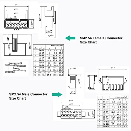 Jst-オスおよびメスのコネクタキット,2.5mmピッチJST-SM 2.54, 22awgシングルプレクリンプケーブル,sm 2.54mm