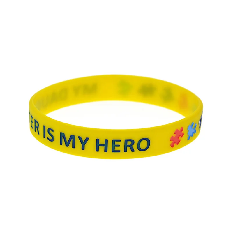1 PC Emotional Gift for Mom My Daughter is my Hero Silikon-Gummi-Armband mit Puzzle-Logo, modisches Armband, Erwachsenengröße – Detail 7