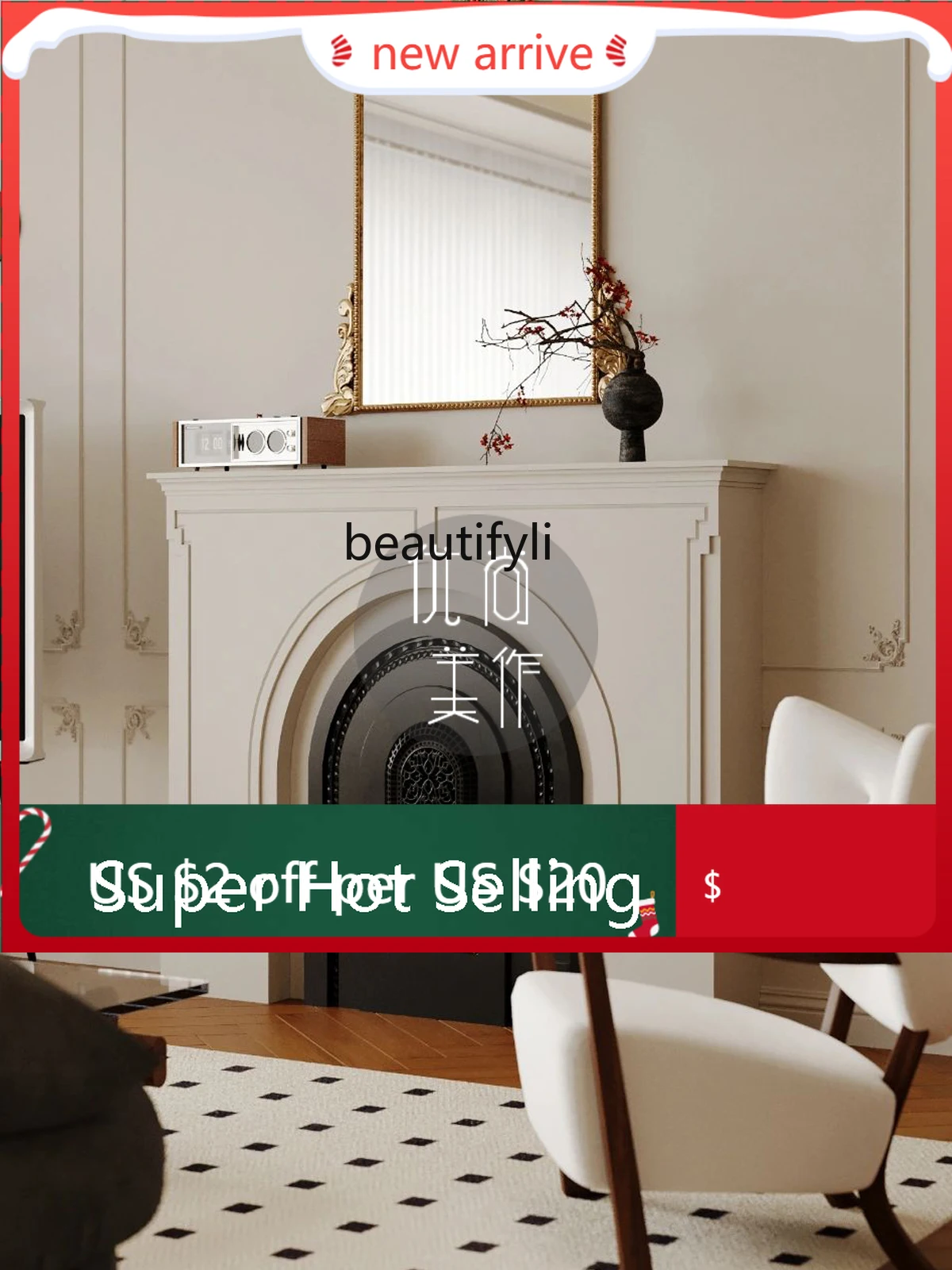 

S132 French solid wood fireplace decorative cabinet real home villa living room, simulated fire, entrance fireplace cabinet