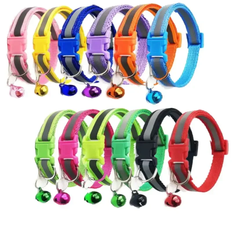 1PCS Colors Reflective Breakaway Cat Collar Neck Ring Necklace Bell Pet Products Safety Elastic Adjustable Pet Reflective Collar