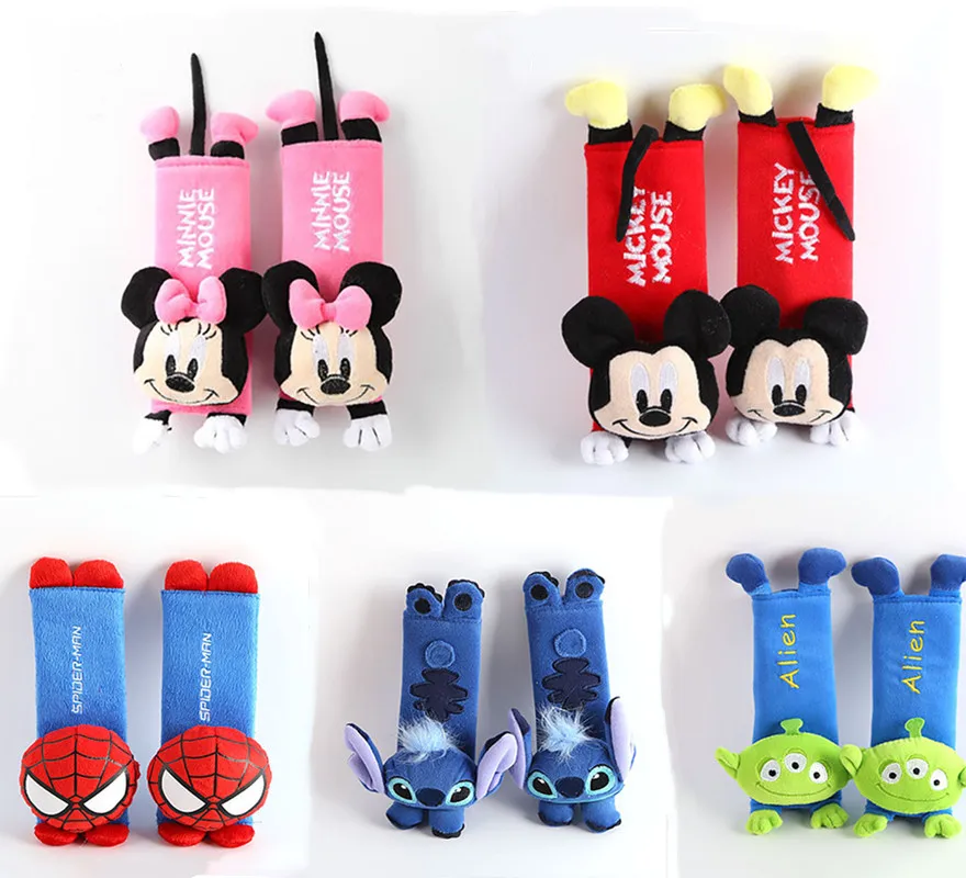 Disney Spiderman Soft Protective Cover For Children Cartoon Stitch Cotton Car Interior Plush Seat Belt Shoulder Covers