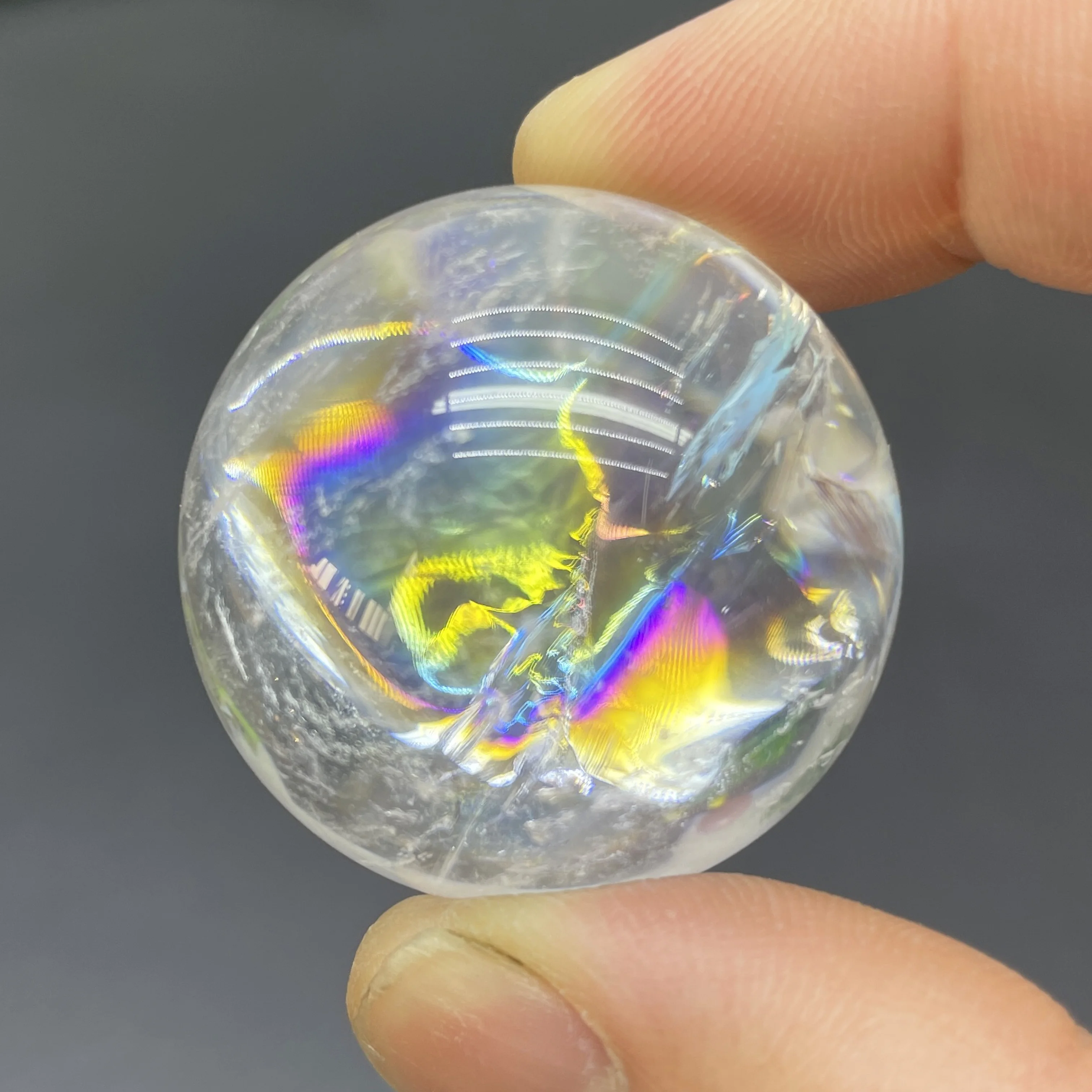 Natural Clear Quartz Rainbow Sphere Polished White Crystal Ball Gemstone Chakra Reiki Healing Stone Home Decor S1-35