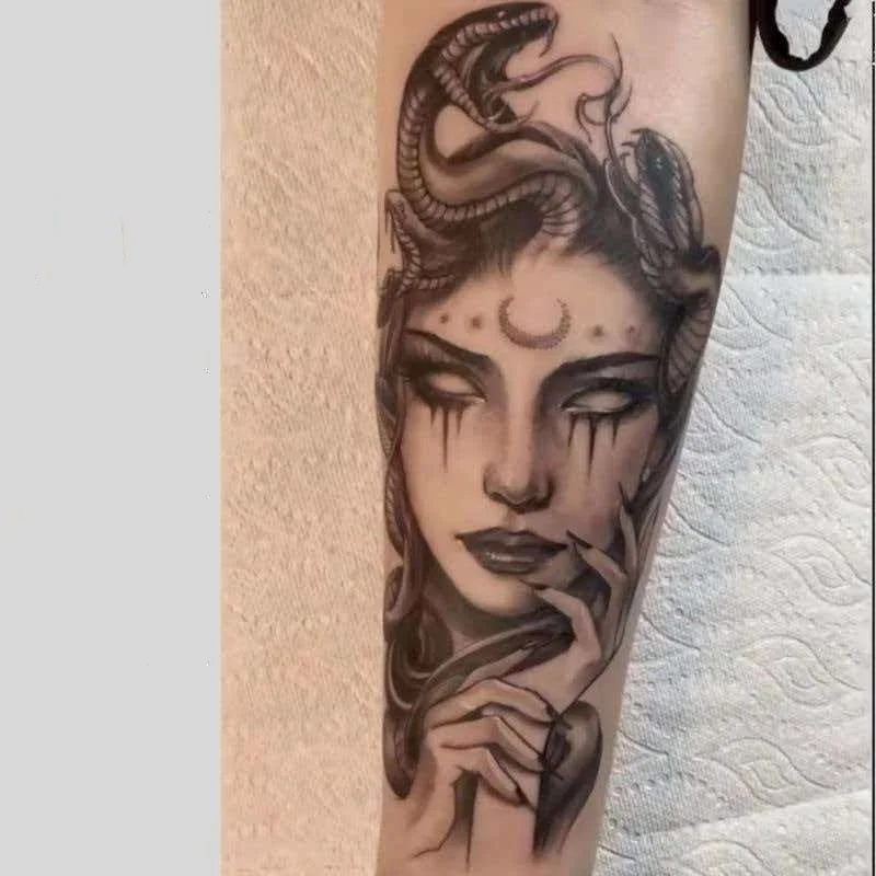 

Временные татуировки «Медуза — ужасная богиня» на основе травяного сока, водостойкие, долговечные, имитирующие настоящие татуировки, для женщин и мужчин