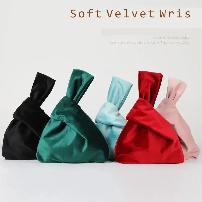 Double layer Japanese wrist bag velvet knot wrist bag literature and art leisure hand zero wallet stroll storage