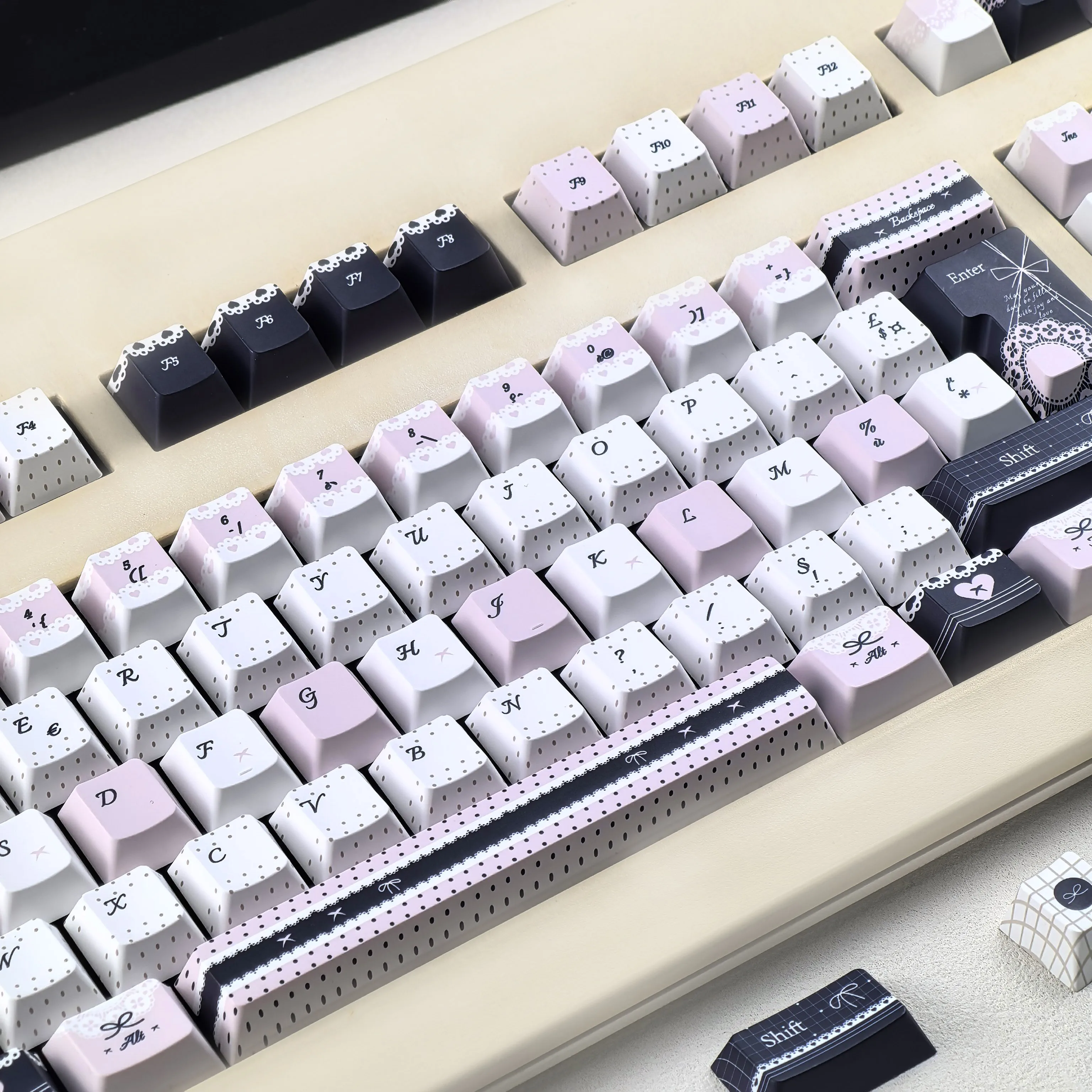 MAIMOOO Azerty Keyboard Keycap French Lolita Style Black Pink Iso Alice Layout For Aula Ajazz Keycaps