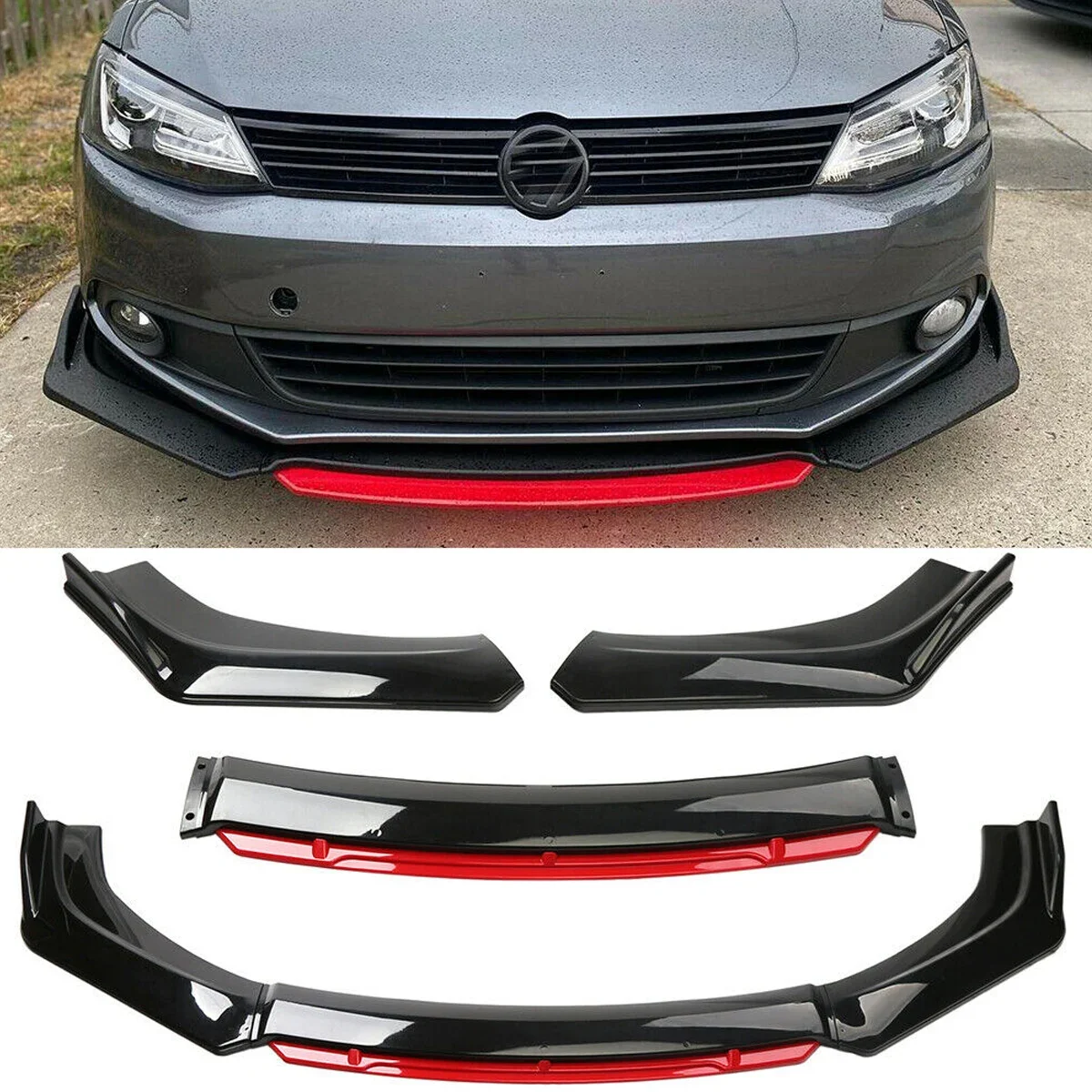 

Для Volkswagen VW Jetta MK6 MK7 передний бампер, боковой сплиттер, спойлер на подбородке, защита, черный, красный, карбоновый вид, автомобильные аксессуары