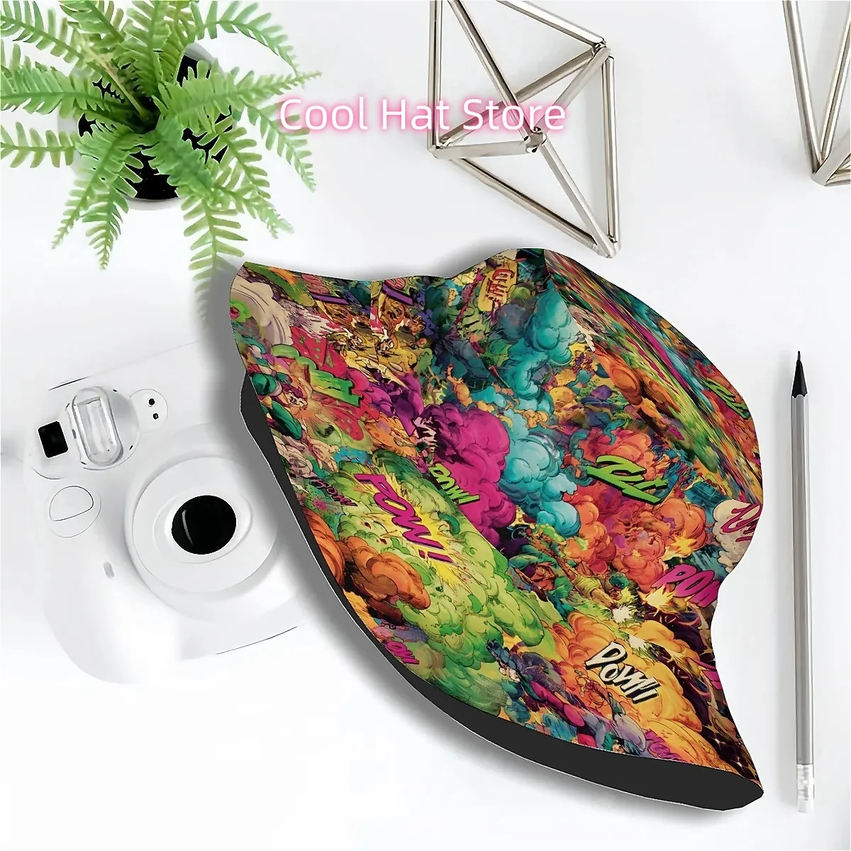 1pc 's & 's Hip-Hop Comic Book Print Bucket Hat with Iconic POW/TNK/BAM/BOOM Panels - Retro Manga Style Outdoor Fishing, Beach,
