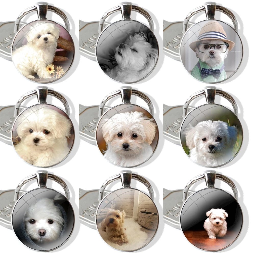 25mm Glass Cabohcon Keychain Key Rings for Women Men Jewelry Gift Awesome I Love My Maltese dog Luxury