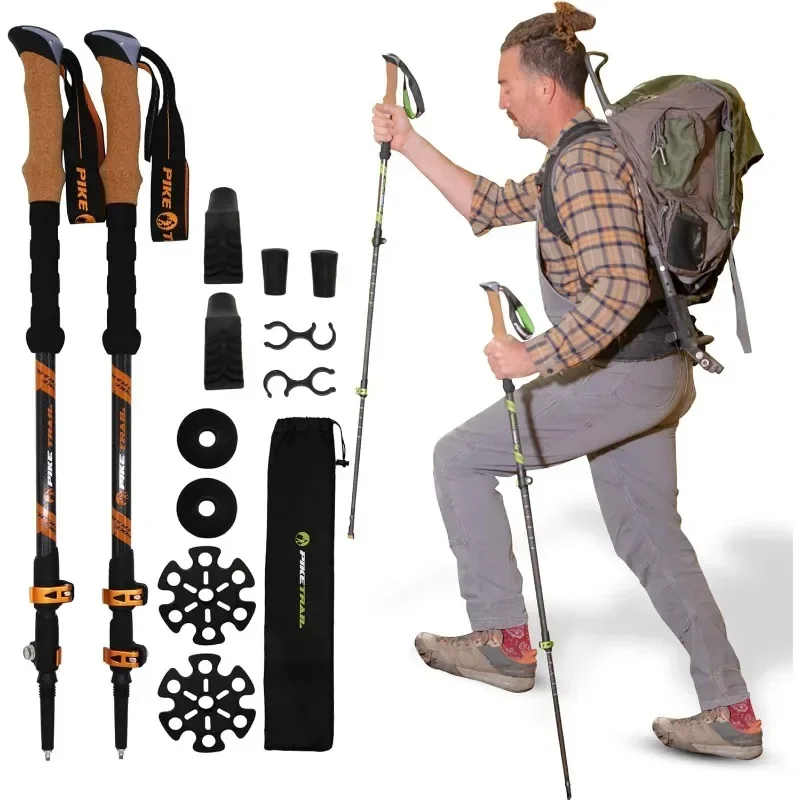 

Pike Trail Trekking Poles Lightweight Carbon Fiber Collapsible Sticks for Walking Hiking Adjustable Height Retractable Design