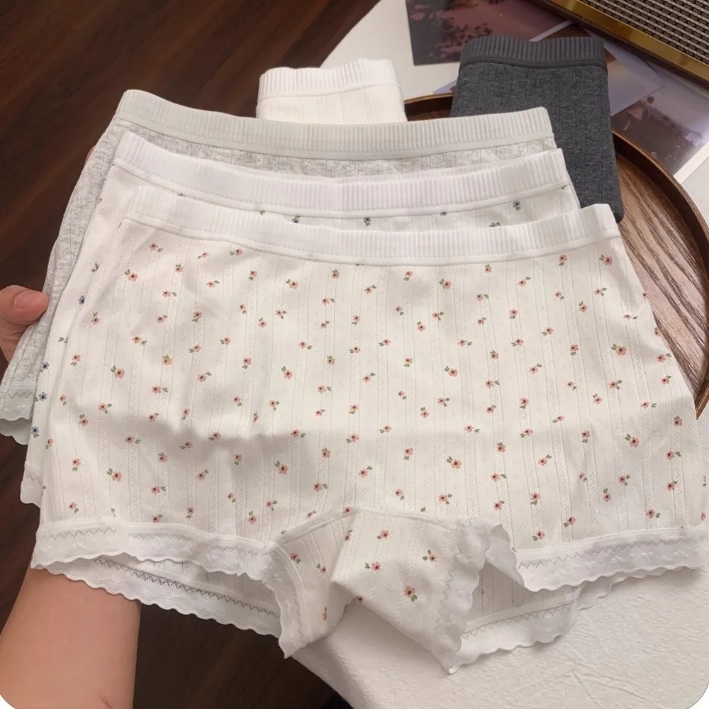 Mid Waist Lace Safety Pants Lingerie Underwear Ladies Leggings Shorts Cotton Anti-exposure Sweet Floral Shorts Women Girls