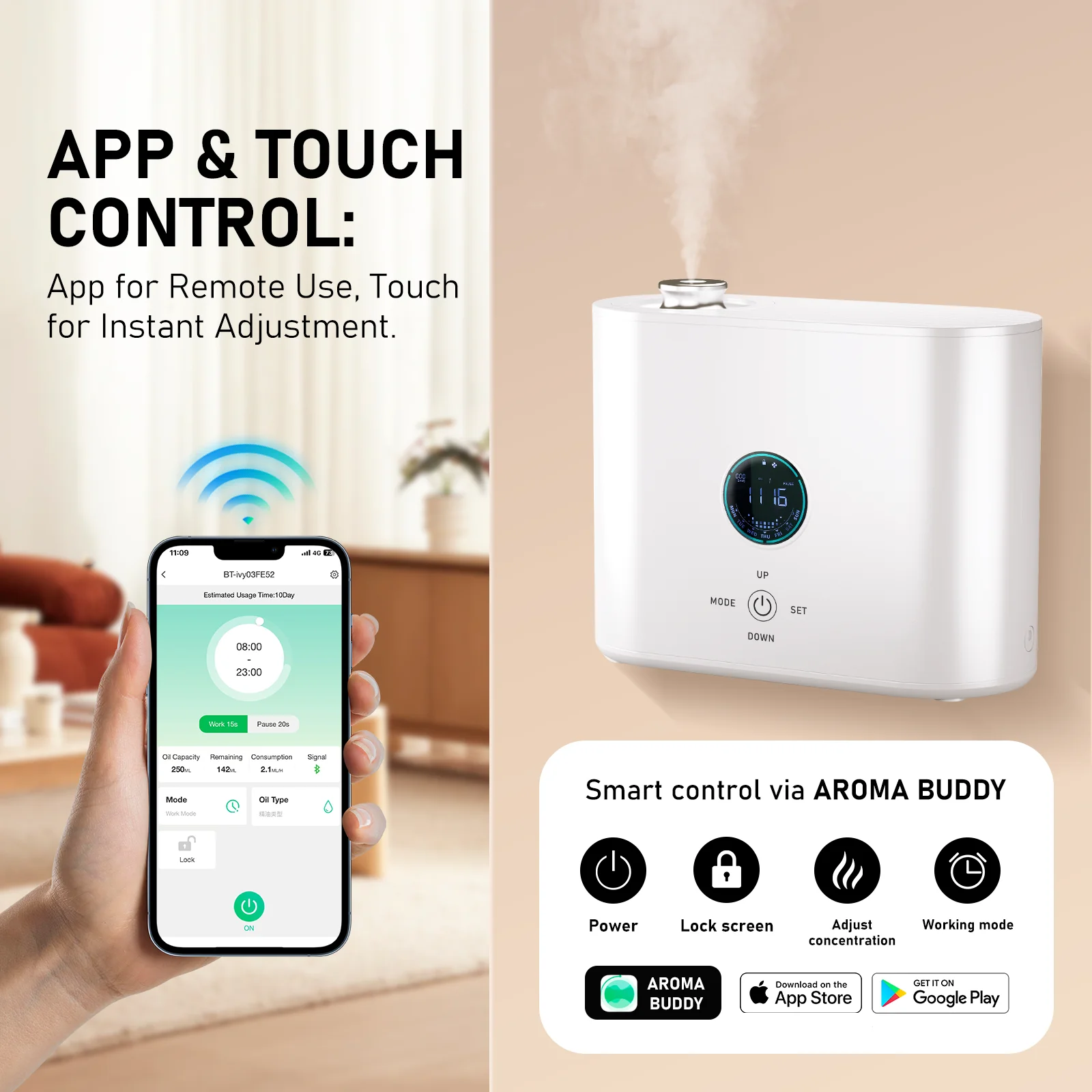 Trending Fragrance diffuser Electric Rechargeable APP Control Home & Hotel Aroma Diffuser Machine Essential Oil Tower Comfort