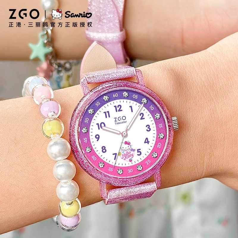 ZGO X Sanrio Hello Kitty Orologio per bambini Orologi al quarzo con diamanti lucidi Impermeabile Studente della scuola primaria Ragazza Regalo di Capodanno 2182