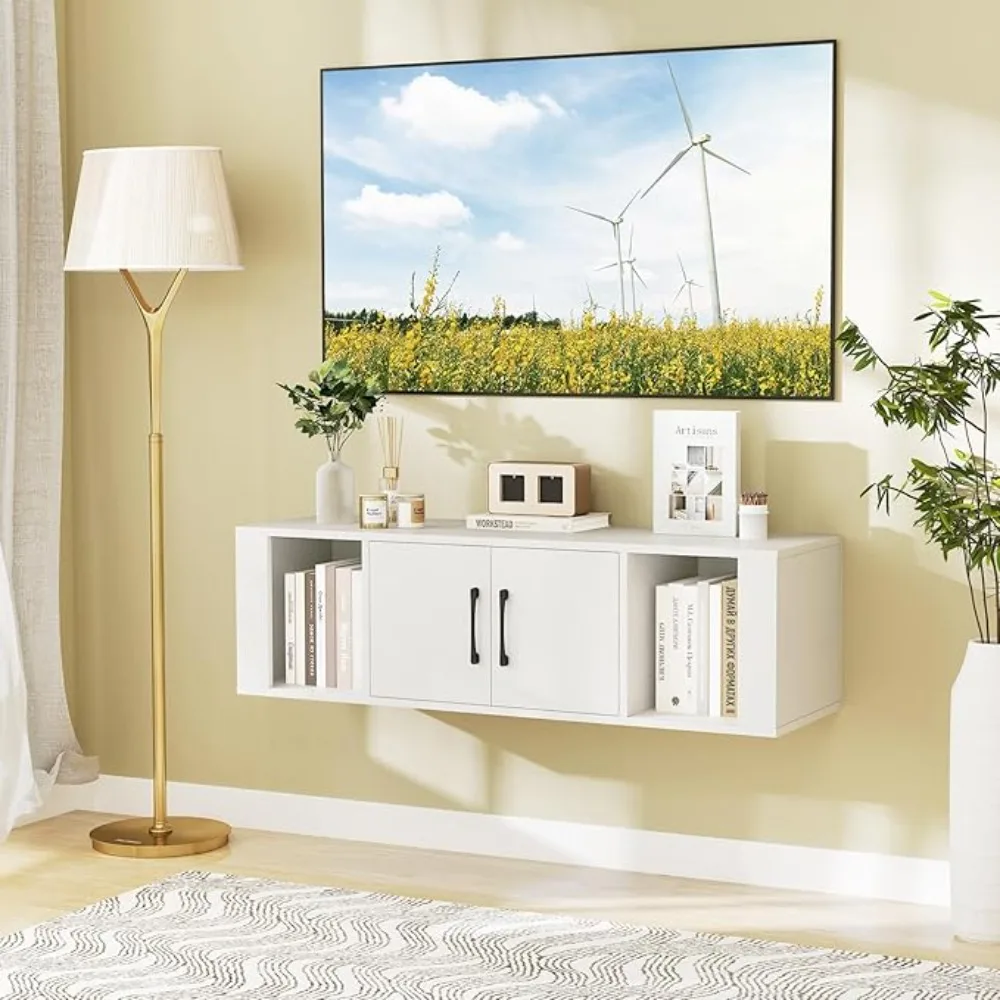 

loating TV Stand, Wall Mounted TV ole Table with Do, Entertainment Media Center Under TV, ern TV Cabinet or Living Room, Bedroom