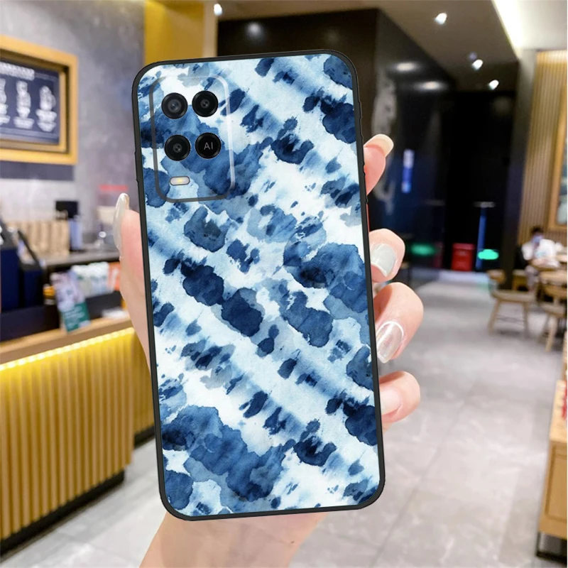 Shibori indigo Tie Dye For OPPO A54 A74 A94 A5 A9 A31 A53 A52 A72 A15 A16 A17 A57 A77 A76 A96 A53S A54S A57S Case