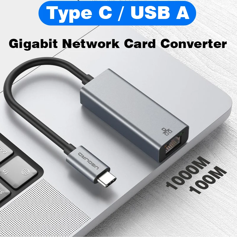 UGOURD adaptor Ethernet USB C, konverter kabel Lan 100Mbps 1000Mbps dengan pengisi daya 100W USB3.0 2.5 kartu jaringan Gigabit USB ke RJ45 Lan