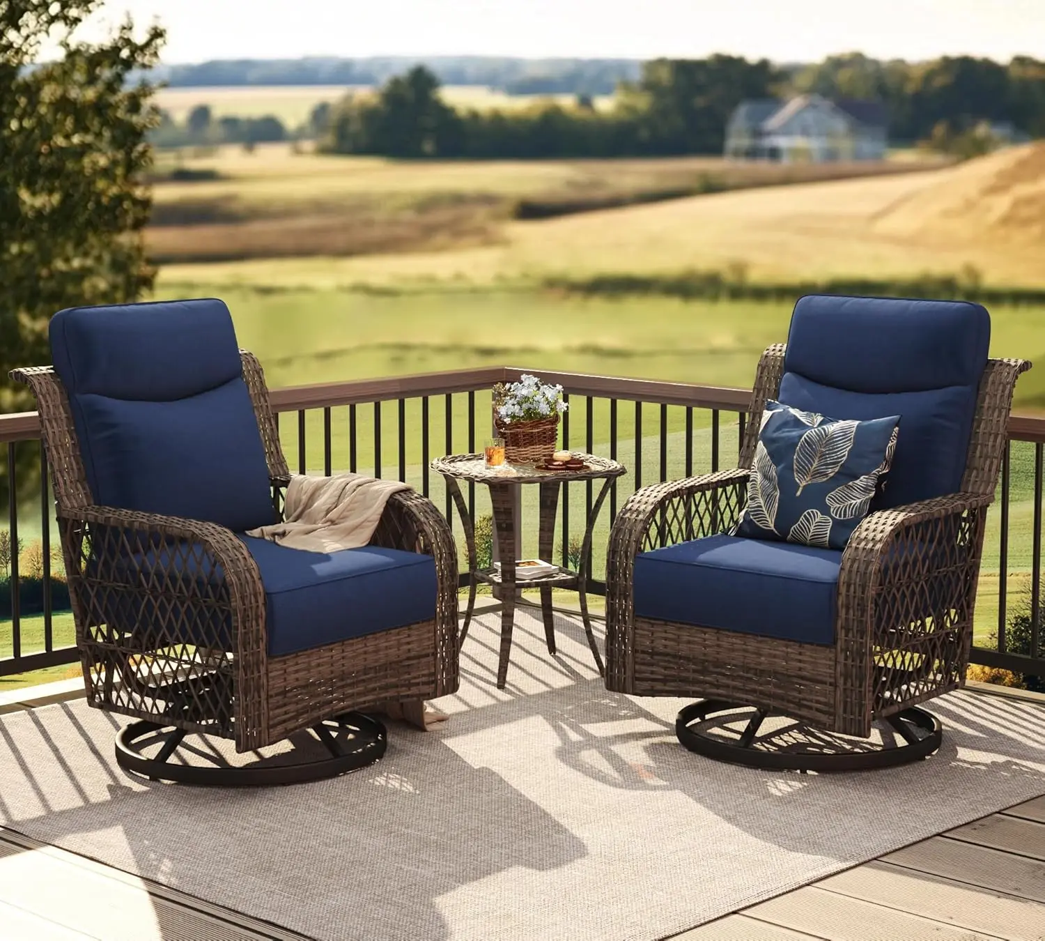 3-Piece Wicker Rocking Chair Set with Side Table, Outdoor Patio Furniture for Porch or Backyard