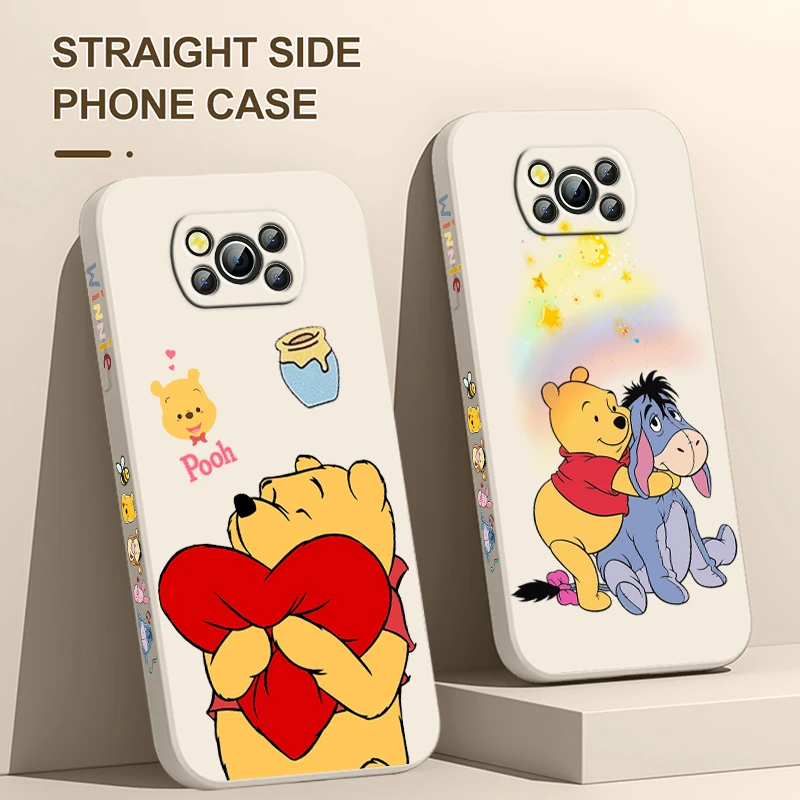 Cute Pooh Bear Disney For Xiaomi Poco Cover For X4 X3 F4 NFC M6 M5 M4 M3 GT S Pro Liquid Left Rope 4G 5G Phone Case