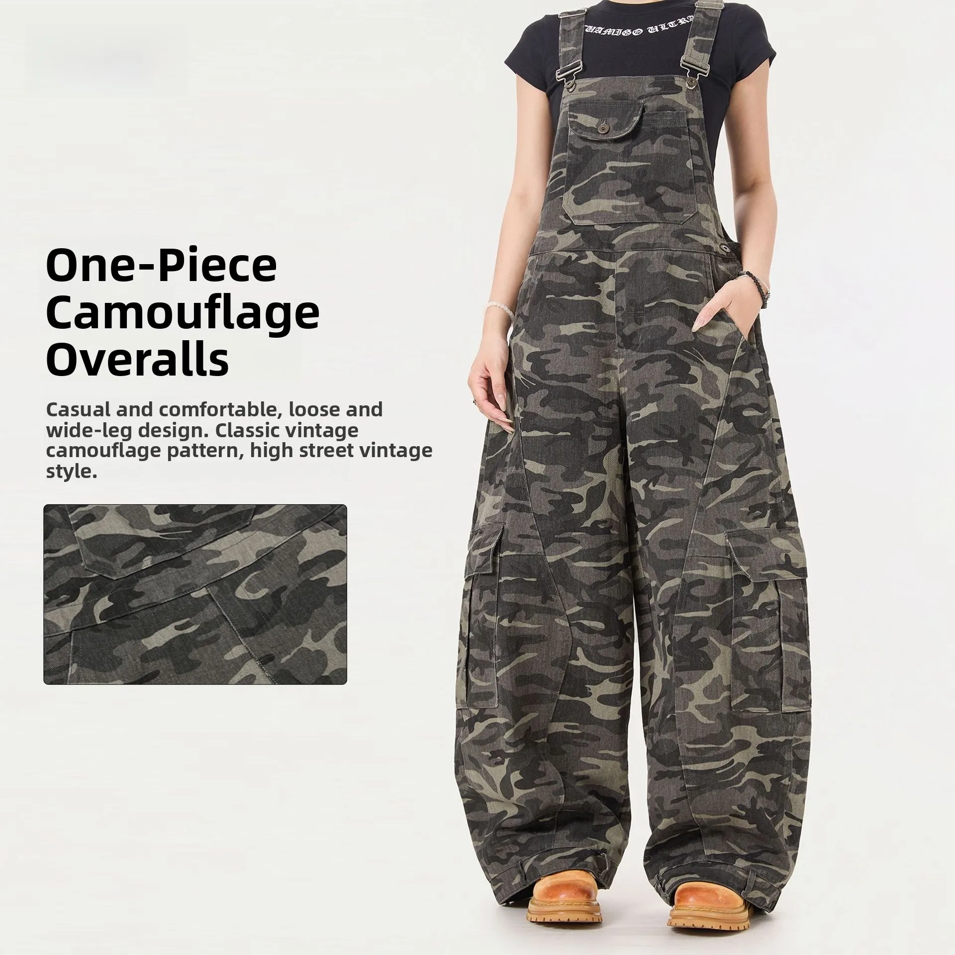 

Свободные камуфляжные комбинезоны с широкими штанинами, рабочая одежда в стиле ретро, брюки на подтяжках, молодежная сексуальная хлопковая альтернативная ткань