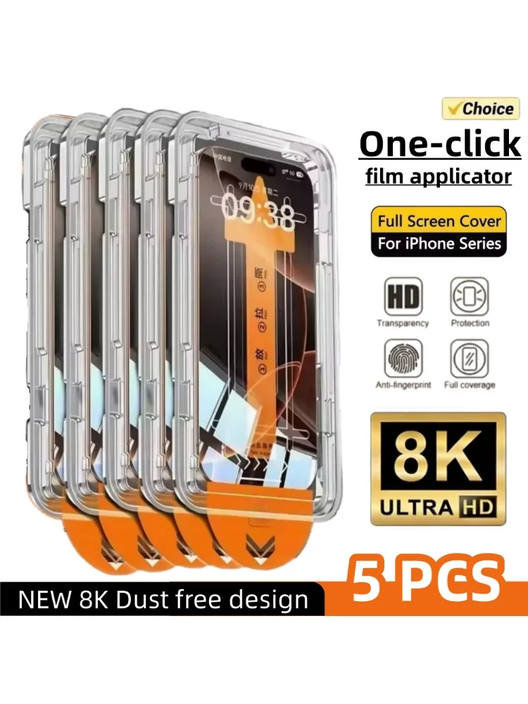 5 SZTUK Łatwa w Instalacji Folia Ochronna na Ekran o Wysokiej Rozdzielczości do iPhone 17 15 14 Pro Max 16 13 16e 12 Mini 11 XR Plus Air, Szkło Hartowane — zdjęcie 2