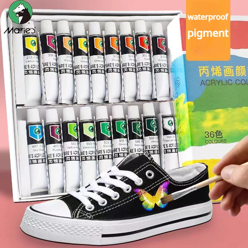 Marie's Professional Acrylic Paints Set 12ml Hand Painted Wall/Stone/Textile/T-shirt/Shoe Art  DIY Pigment 12/18/24/36 Colors