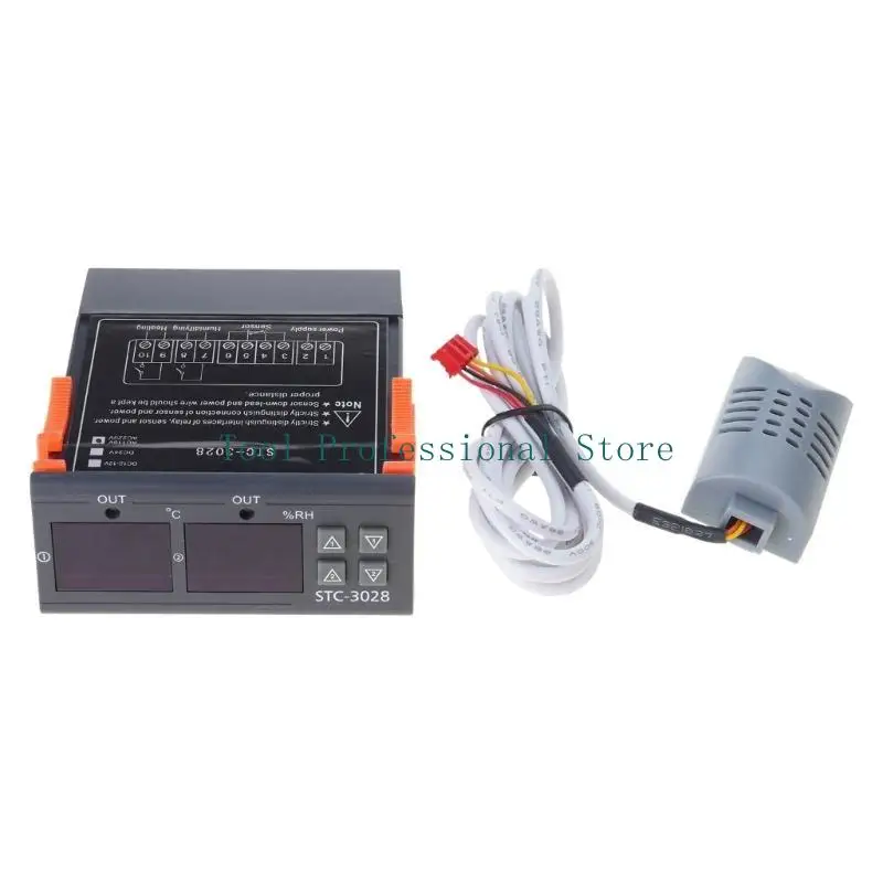 57QF Dual Digital Thermostat Temperature Humidity Control STC-3028 Thermometer Hygrometer Incubator Controller AC 220V DC 24V