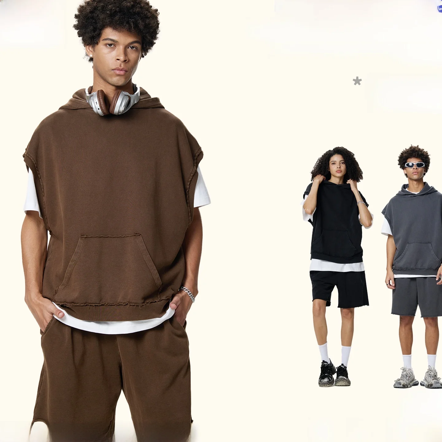 

Boxy Fit Waed Svel Vest And orts Set Heavyweight Casual Sportswear for Men Summer Long Velvet Cotton Other Material...