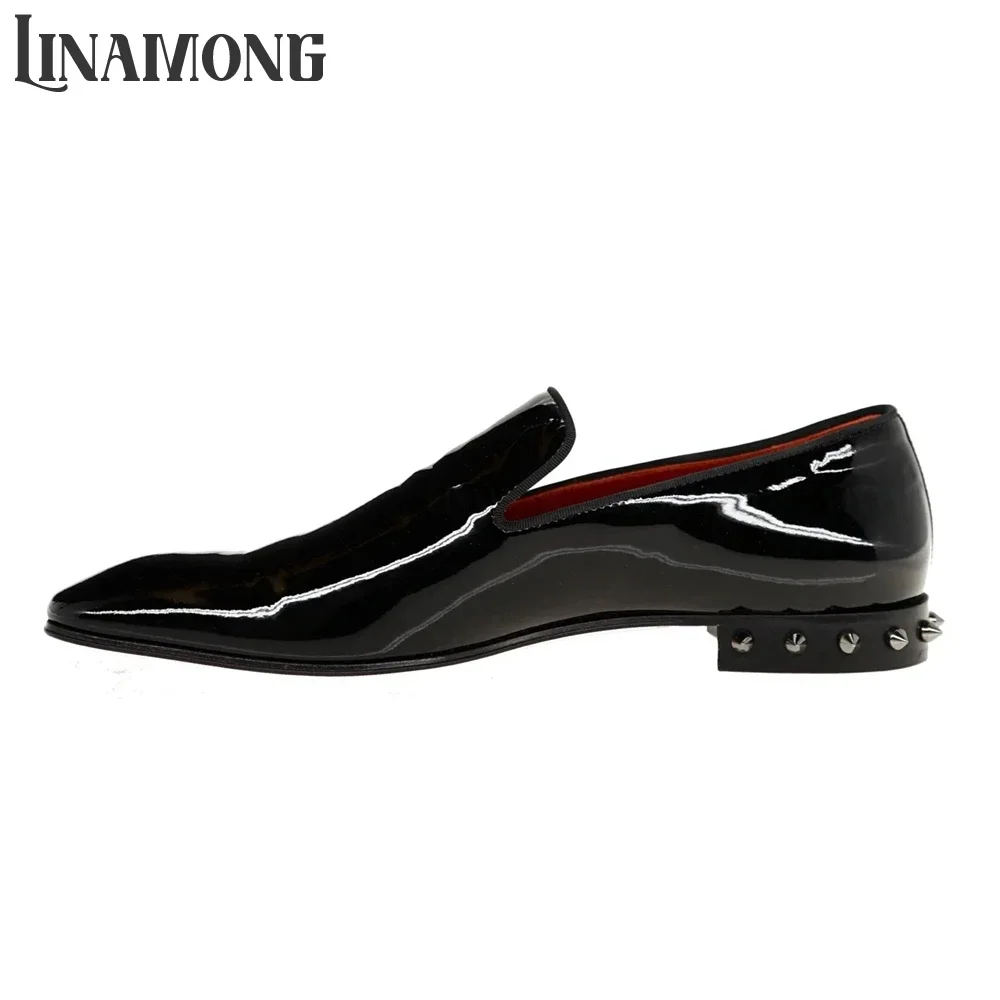 Black Patent Leather Rivet Loafers Designer Slip-On Oxfords Almond Toe Classic Style Dress Shoes for Men Banquet Leather Shoes - view 4
