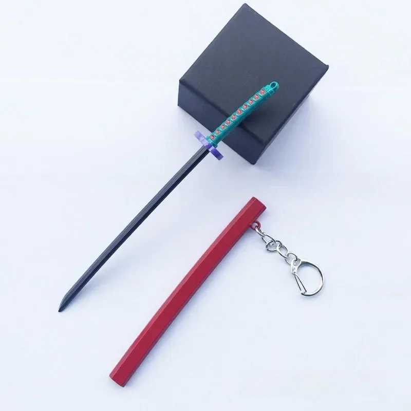 17cm Demon Slayer Sword Keychains Mini Japanese Katana Samurai Key Chain Metal Katana Simulation Pendant Decor Anime Toy Gift