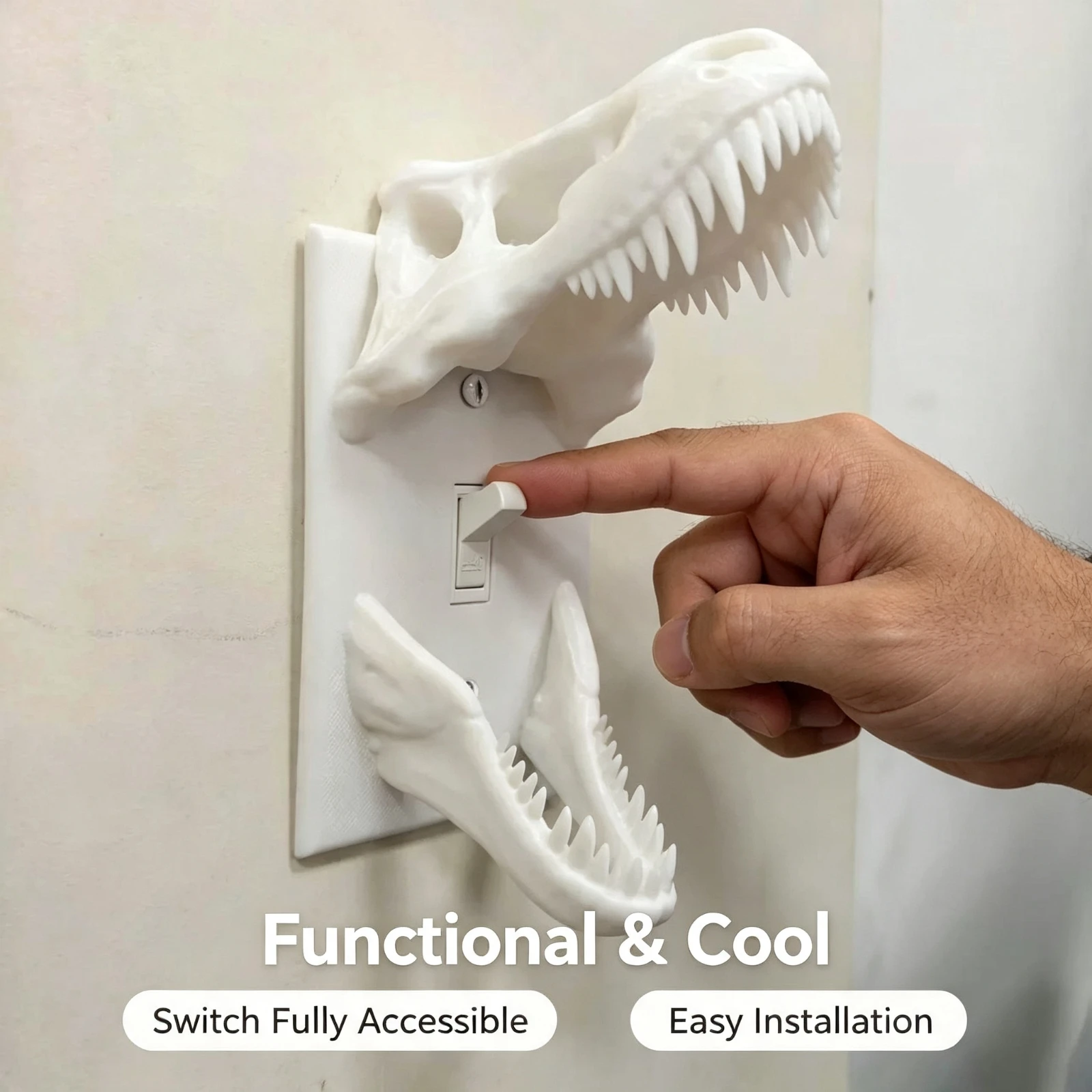 3D Printed Dinosaur Head Switches Cover T-Rexs Skull Cover Wall Plate Home Decor Funny Gift For Boys Men Room Bedroom Accessorie