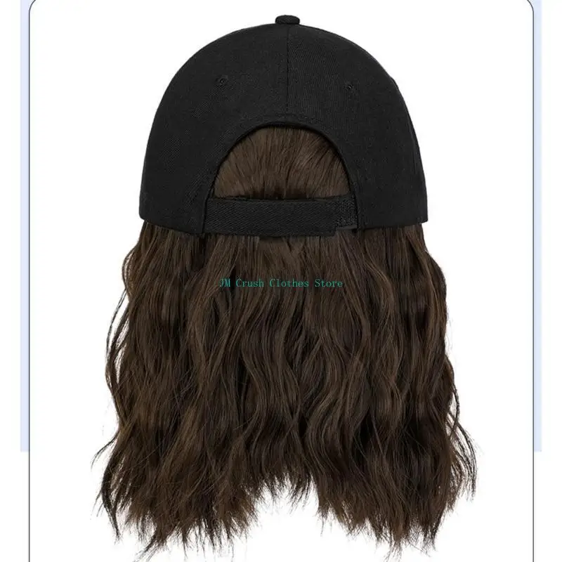 K1ME Dames honkbalhoed met aangehechte korte krullende haarpruik Afneembare natuurlijke en zachte bob haarpruik Baseballpet voor