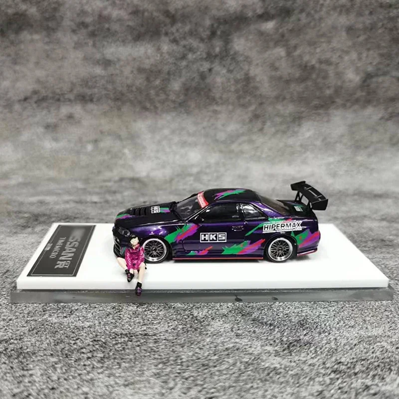 Time Micro 1:64 Model Car GTR34 Open Hood Alloy Die-Cast -HKS Coating