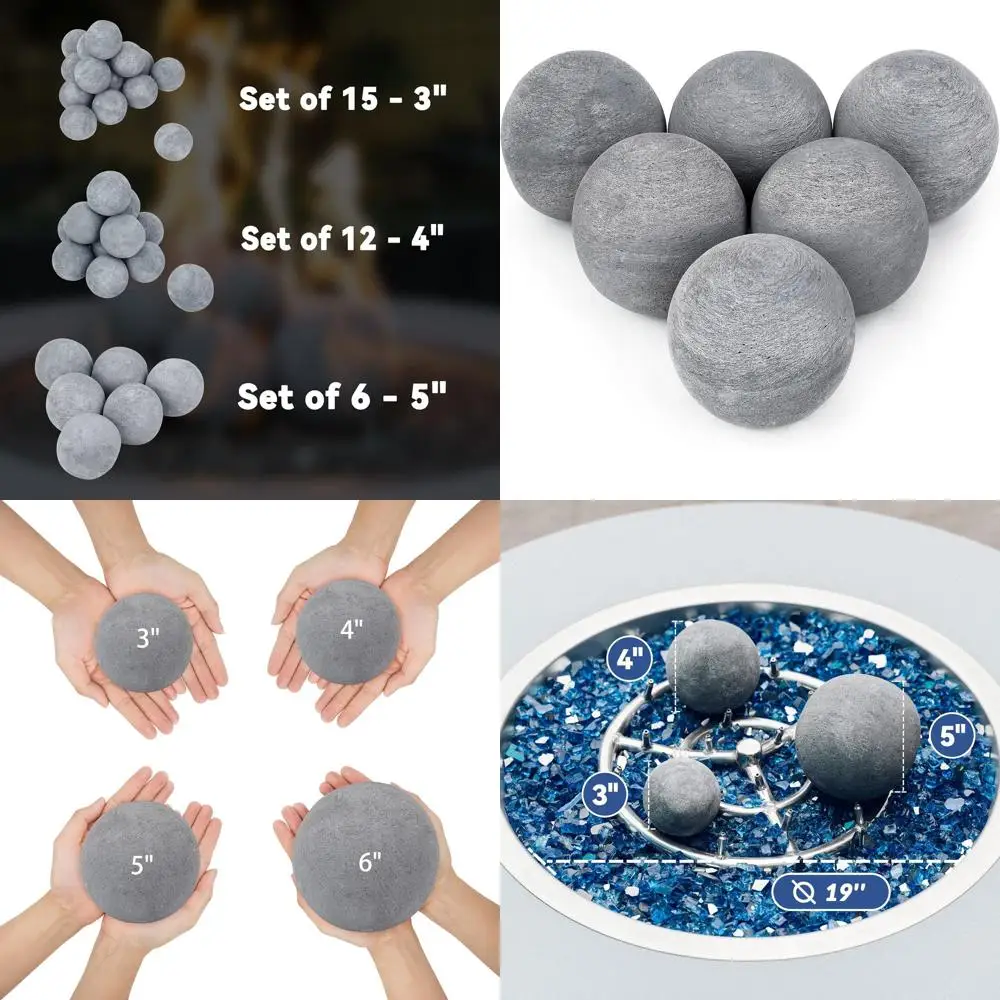 

Набор из 6 круглых камней для камина, подходит для внутренних и уличных каминов, 5 дюймов, серый цвет