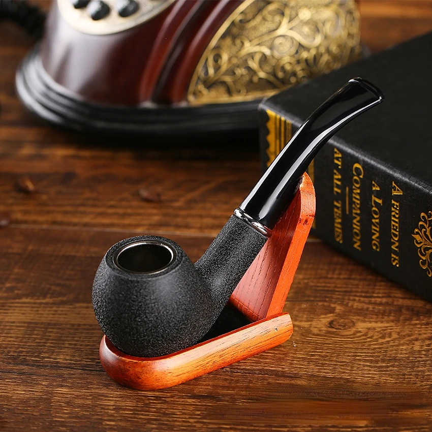 Retro Black Frosted Old-fashioned Men\'s Tabacco Pipe Curved Bakelite Durable Resin Filter Pipe Cigar Pipes Smoking Pipe