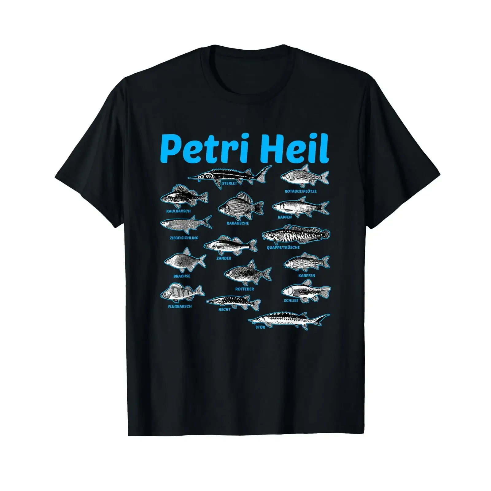 Petri Heil Angler Fishing Fish Sturgeon Pike Perch Trout T Shirt vintage Washed Stretched Stylish Slightly homme Unisex graphic