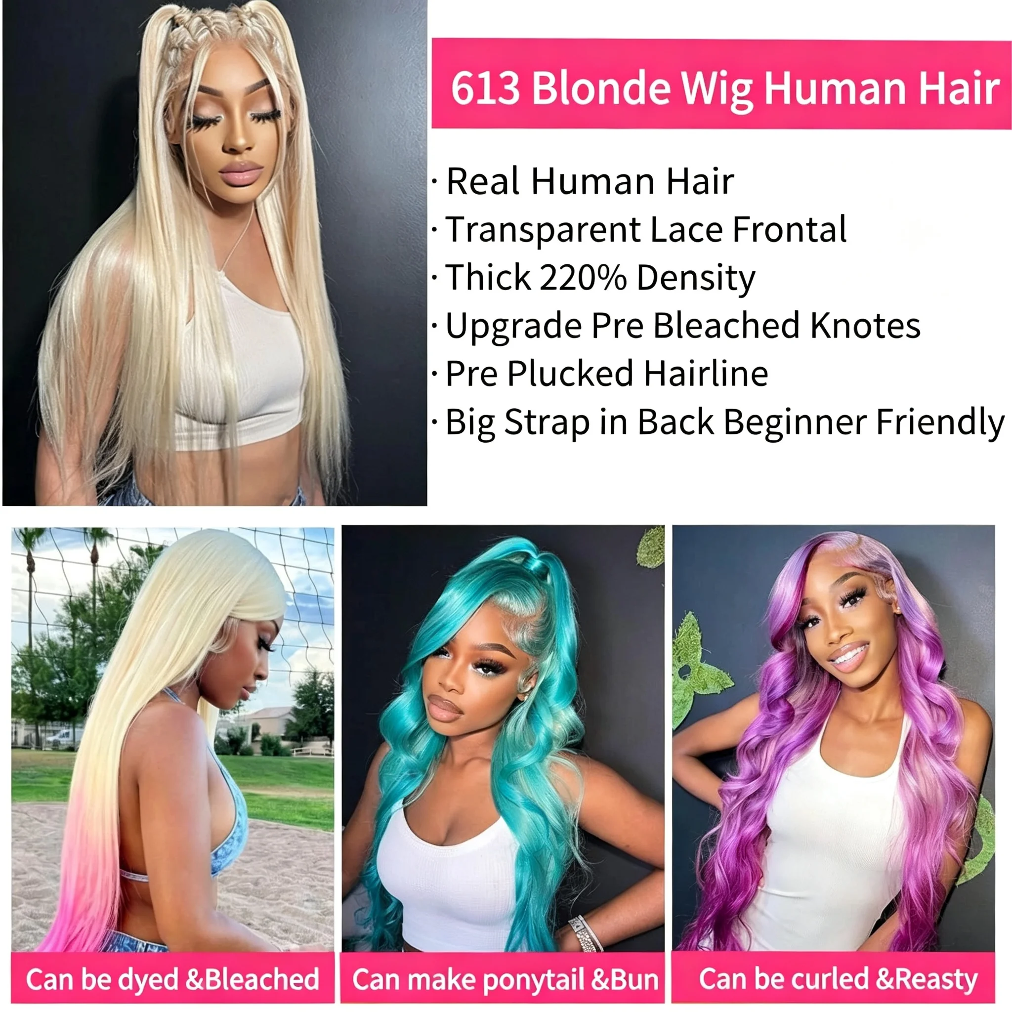 360 Invisible Drawstring Transparent Hd Lace Frontal Wig 613 Blonde Human Hair Wig 13x6 Hd Lace Frontal Wig Raw Vietnamese Hair 13x4 Lace Front Human Hair Wig 5x5 Hd Lace Closure Wigs For Black Women 180% 200% 220%  Density 30 40 Inches