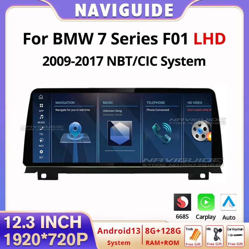 NAVIGUIDE 12.3'' Android 13 For BMW 7 Series F01 2009-2017 CIC/NBT System Car Radio Multimedia Stereo Player Navi GPS WIFI 4G